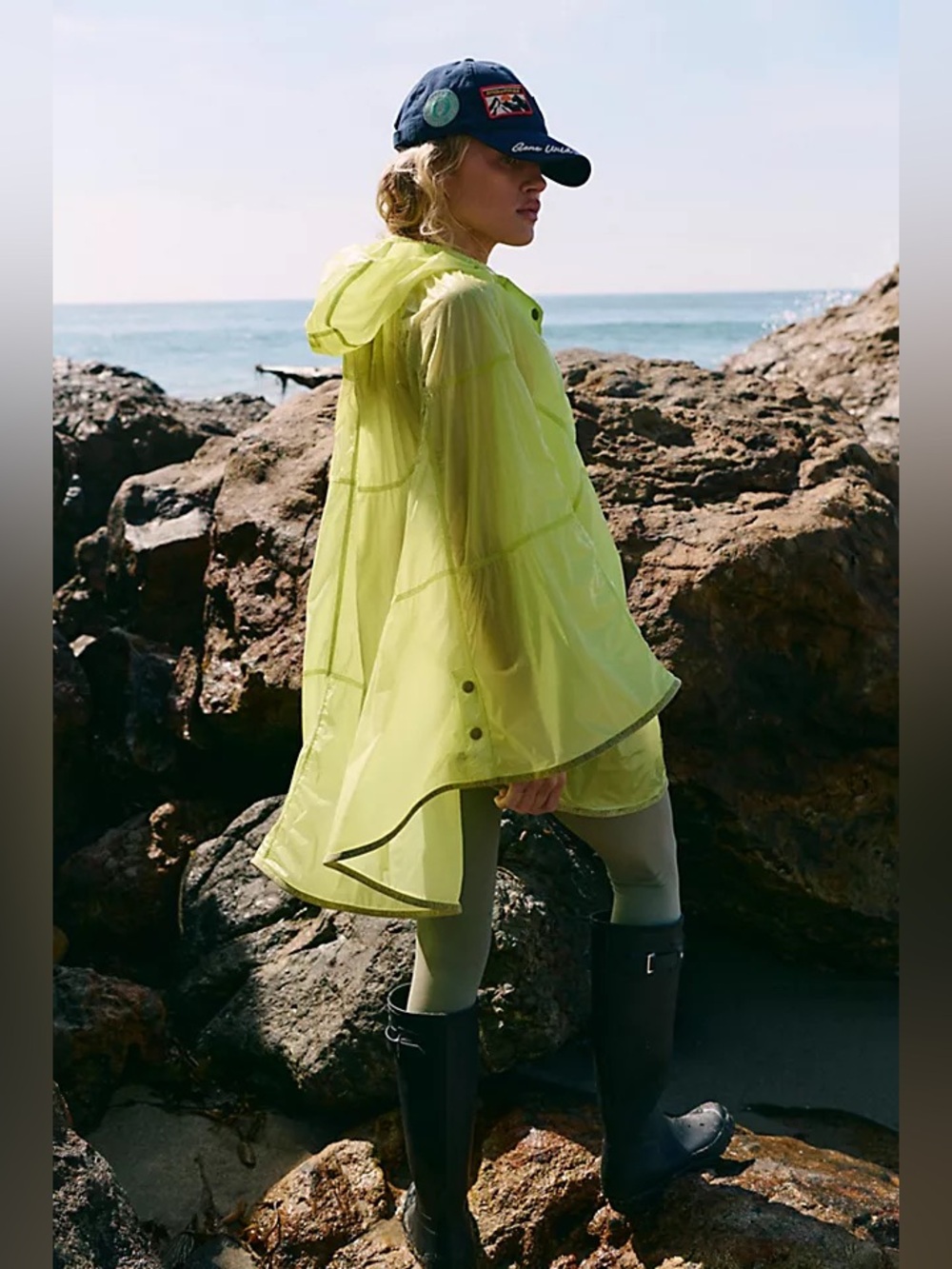 New free people yellow Rain Drop Packable Poncho size S